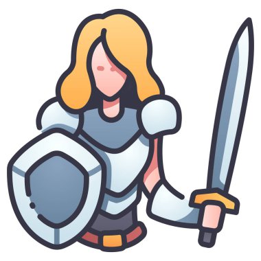 Rol yapma oyunu simgesi, vektör illüstrasyonu. Şövalye kadın