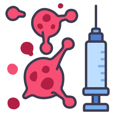 Virüs ve tıp ikonu, vektör çizimi. Şırınga ve virüs