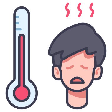 Virüs ve tıp ikonu, vektör çizimi. hasta ateşi