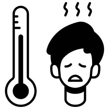 Virüs ve tıp ikonu, vektör çizimi. hasta ateşi