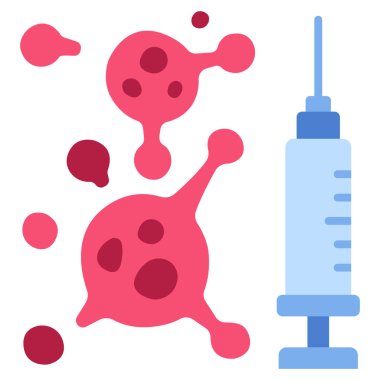 Virüs ve tıp ikonu, vektör çizimi. Şırınga ve virüs