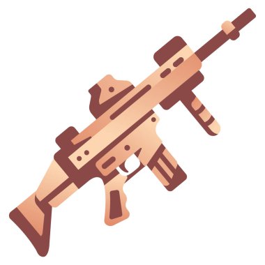 Beyaz arka planda askeri simge, vektör illüstrasyonu, savaş alanı konsepti, saldırı tüfeği