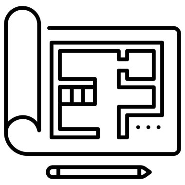 İç tasarım ikonu, vektör illüstrasyonu. Ayrıntılı plan