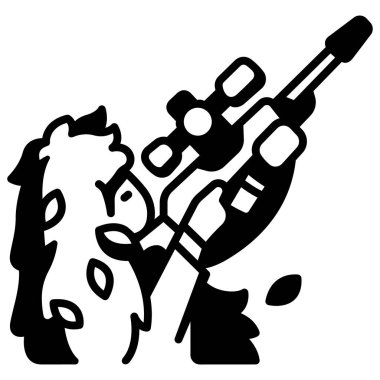 Beyaz arka planda askeri simge, vektör çizimi, savaş alanı konsepti, keskin nişancı askeri