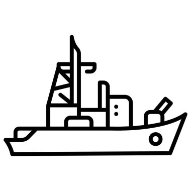 Beyaz arkaplanda askeri simge, vektör çizimi, savaş alanı konsepti, savaş gemisi