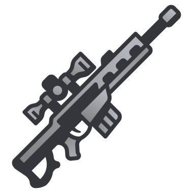 Beyaz arka planda askeri simge, vektör çizimi, savaş alanı konsepti, keskin nişancı tüfeği