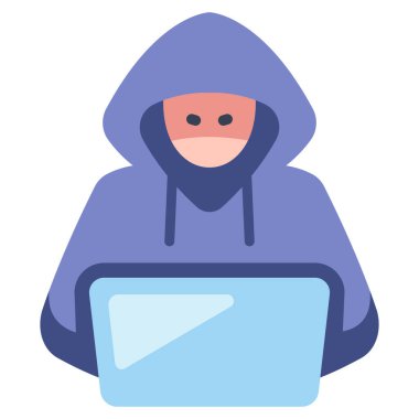 Siber suçlar ve koruma konsepti. Vektör simgesi. hacker dizüstü