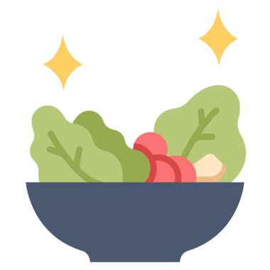 Restoran ve yemek ikonu, vektör çizimi. Salata kasede.