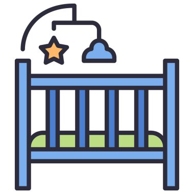 baby icon, vector illustration. crib and toys