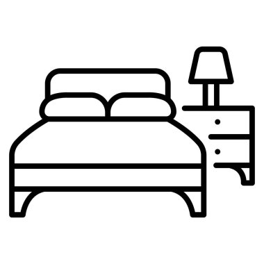 İç tasarım ikonu, vektör illüstrasyonu. yatak odası