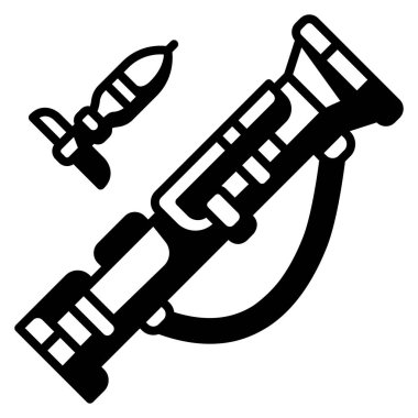 Beyaz arkaplanda askeri simge, vektör illüstrasyonu, savaş alanı konsepti, roket atar