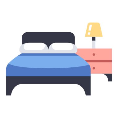 İç tasarım ikonu, vektör illüstrasyonu. yatak odası