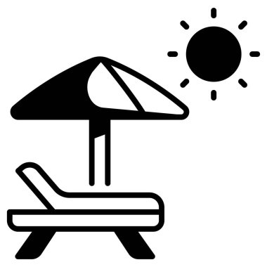 Sezon kavramsal ikonu, vektör illüstrasyonu. Şemsiye ve sandalye plajı
