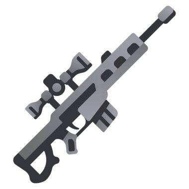 Beyaz arka planda askeri simge, vektör çizimi, savaş alanı konsepti, keskin nişancı tüfeği