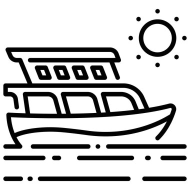 Yaz tatili ikonu, vektör çizimi. Yat ve güneş