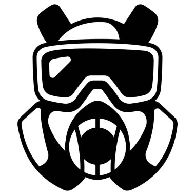 Beyaz arkaplanda askeri simge, vektör illüstrasyonu, savaş alanı konsepti, gaz maskesi