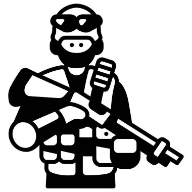 Beyaz arka planda askeri simge, vektör illüstrasyonu, savaş alanı konsepti, SWAT