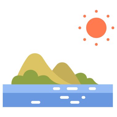 Yaz tatili ikonu, vektör çizimi. ada ve güneş