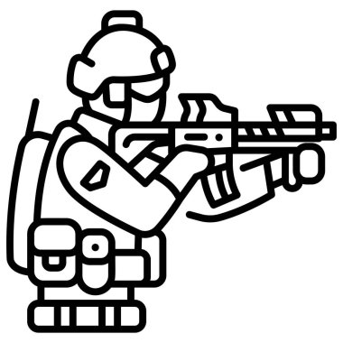 Beyaz arka planda askeri simge, vektör çizimi, savaş alanı konsepti, korucu asker