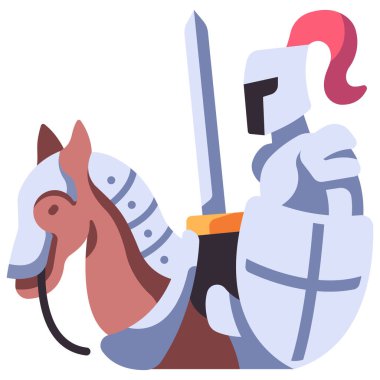 Ortaçağ ikonu, vektör illüstrasyonu. At Şövalyesi