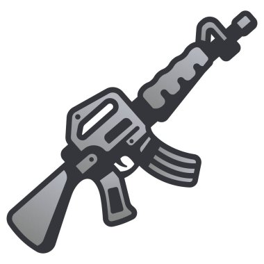 Beyaz arka planda askeri simge, vektör illüstrasyonu, savaş alanı konsepti, saldırı tüfeği