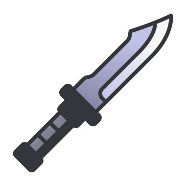 Beyaz arka planda askeri simge, vektör çizimi, savaş alanı konsepti, asker bıçağı