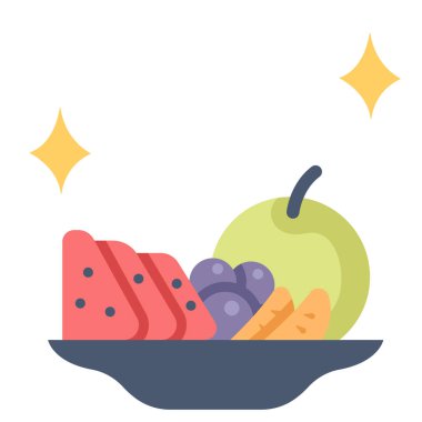 Restoran ve yemek ikonu, vektör çizimi. tabakta meyve