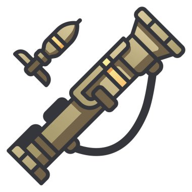 Beyaz arkaplanda askeri simge, vektör illüstrasyonu, savaş alanı konsepti, roket atar