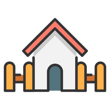 Bina ve inşaat mühendisliği ikonu, vektör çizimi. ev ve çit