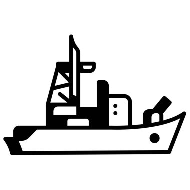 Beyaz arkaplanda askeri simge, vektör çizimi, savaş alanı konsepti, savaş gemisi