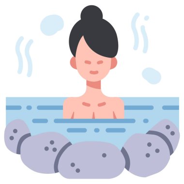 Japonya kavramsal ikonu, vektör illüstrasyonu. onsen