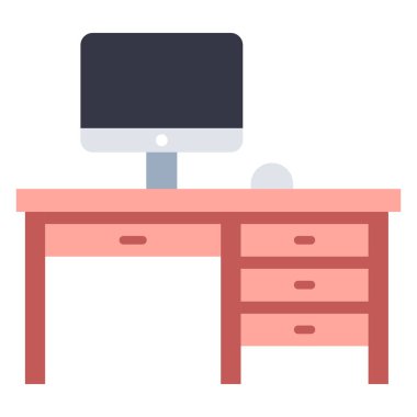 İç tasarım ikonu, vektör illüstrasyonu. masa bilgisayarı