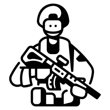 Beyaz arka planda askeri simge, vektör illüstrasyonu, savaş alanı konsepti, piyade