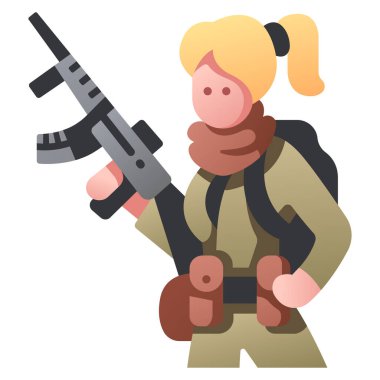 Beyaz arka planda askeri simge, vektör illüstrasyonu, savaş alanı konsepti, kadın asker