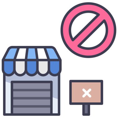 Ekonomik ve COVID-19 kavramsal ikon, vektör illüstrasyonu. Dükkan kapanır