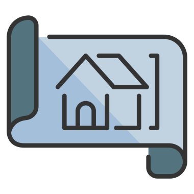 Bina ve inşaat mühendisliği ikonu, vektör çizimi. ev planı