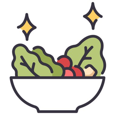 Restoran ve yemek ikonu, vektör çizimi. Salata kasede.