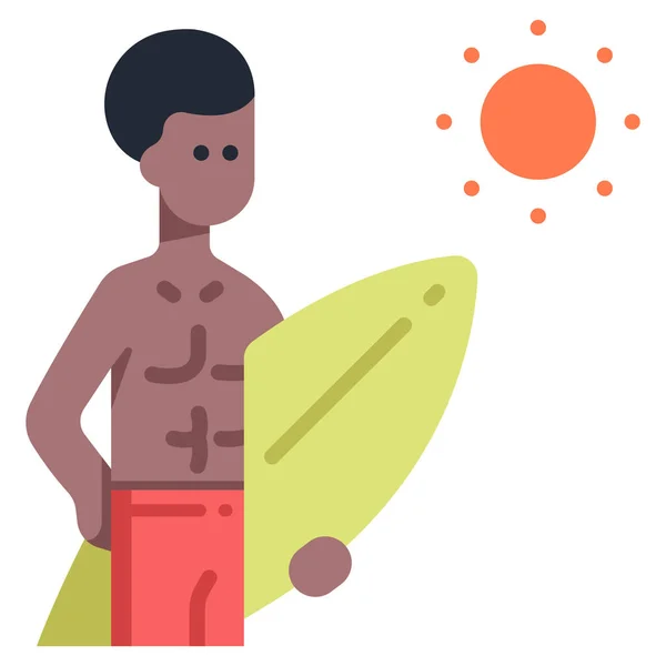 Ícone Férias Verão Ilustração Vetorial Homem Com Prancha Surf — Vetor de Stock