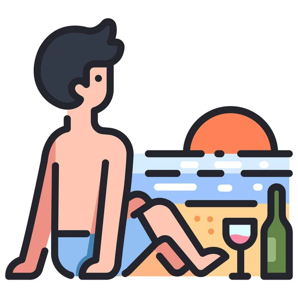 Icône Des Vacances Été Illustration Vectorielle Homme Regardant Coucher Soleil — Image vectorielle