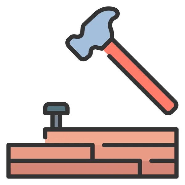 Ikone Der Bautechnik Vektorillustration Holzhammer — Stockvektor