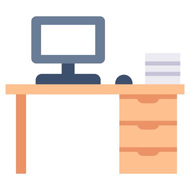 Ofis simgesi, vektör illüstrasyonu. ofis masası bilgisayarı