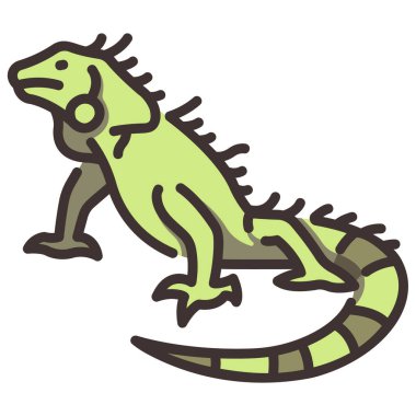 Amazon Konsepti 'nin Hayatı. Vahşi yaşam vektör illüstrasyonu, yeşil iguana