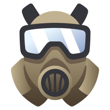 Beyaz arkaplanda askeri simge, vektör illüstrasyonu, savaş alanı konsepti, gaz maskesi