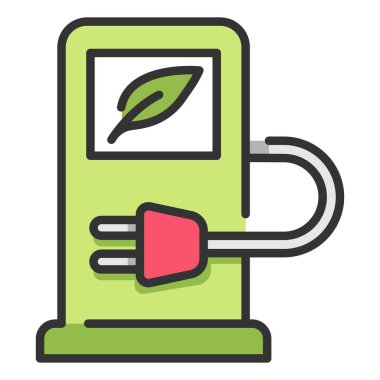 Çevre koruma ikonu, vektör illüstrasyonu. Elektrikli araba şarj aleti