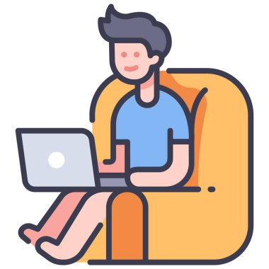 Ekonomik ve COVID-19 kavramsal ikon, vektör illüstrasyonu. Evden çalışmak