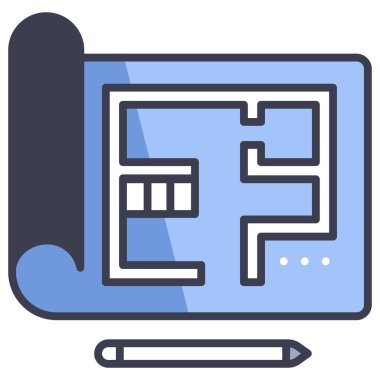 İç tasarım ikonu, vektör illüstrasyonu. Ayrıntılı plan.