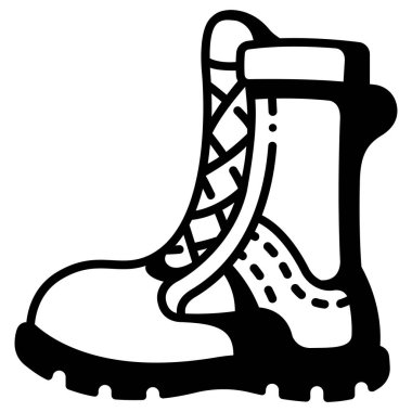 Beyaz arkaplanda askeri simge, vektör illüstrasyonu, savaş alanı konsepti, çizmeler