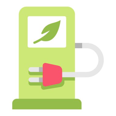 Çevre koruma ikonu, vektör illüstrasyonu. Elektrikli araba şarj aleti