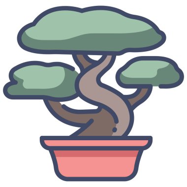 Japonya kavramsal ikonu, vektör illüstrasyonu. Bonsai.