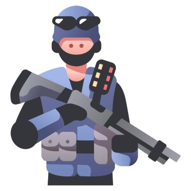 Beyaz arka planda askeri simge, vektör illüstrasyonu, savaş alanı konsepti, SWAT